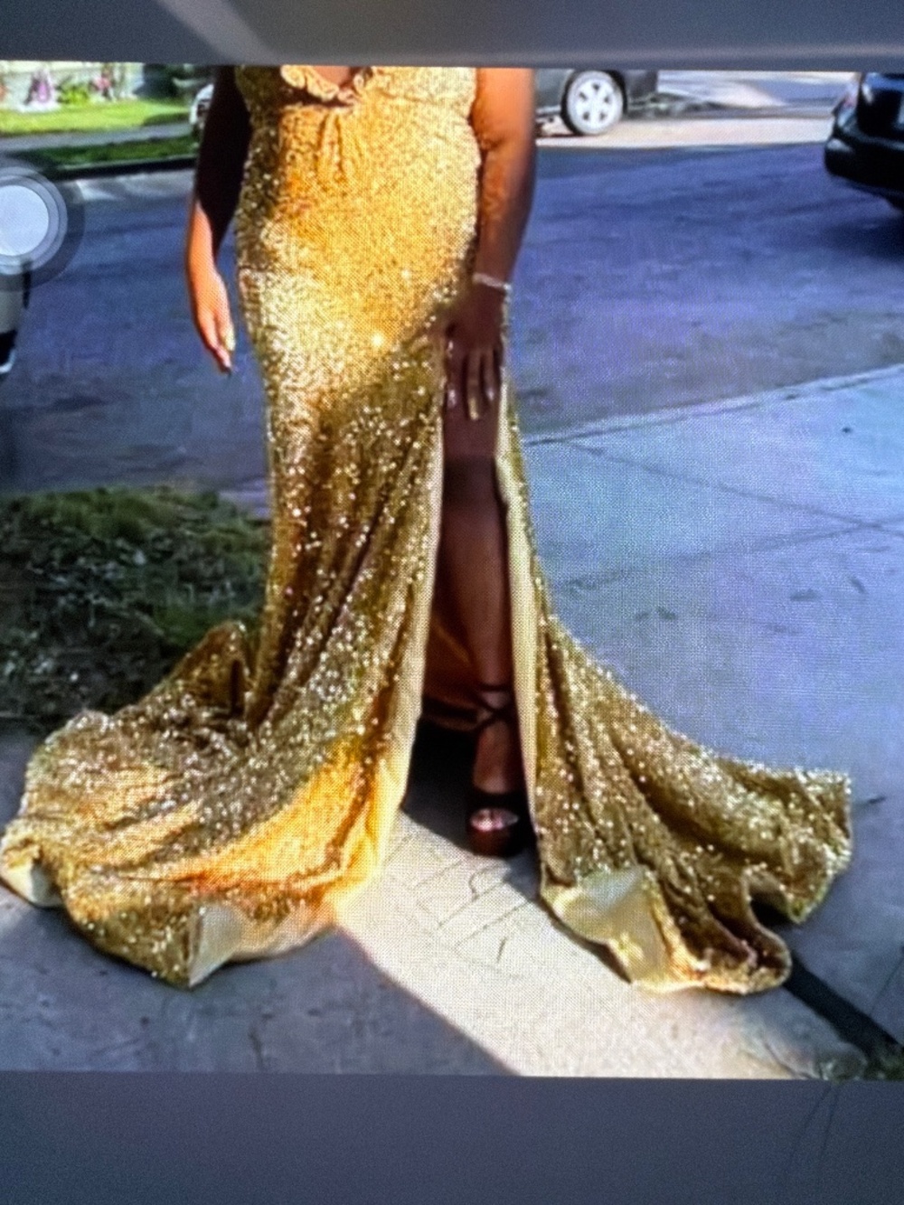 Custom Gold Sequin Prom Dress With Mesh, Decorative Bustier Size 20